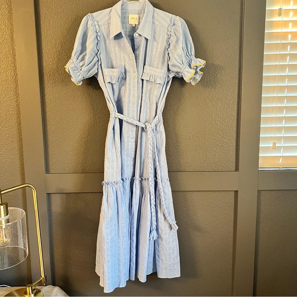 MISA LOS ANGELES • Kyla Metallic Blue Puff Sleeve Dress XS - Picture 9 of 13
